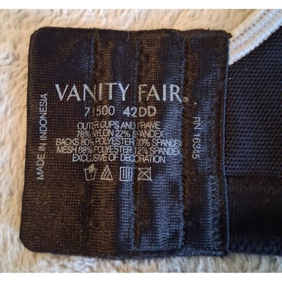 Vanity Fair 71500 Black Gray Full Figure Wireless Sports Bra Sz 42DD - Picture 5 of 5